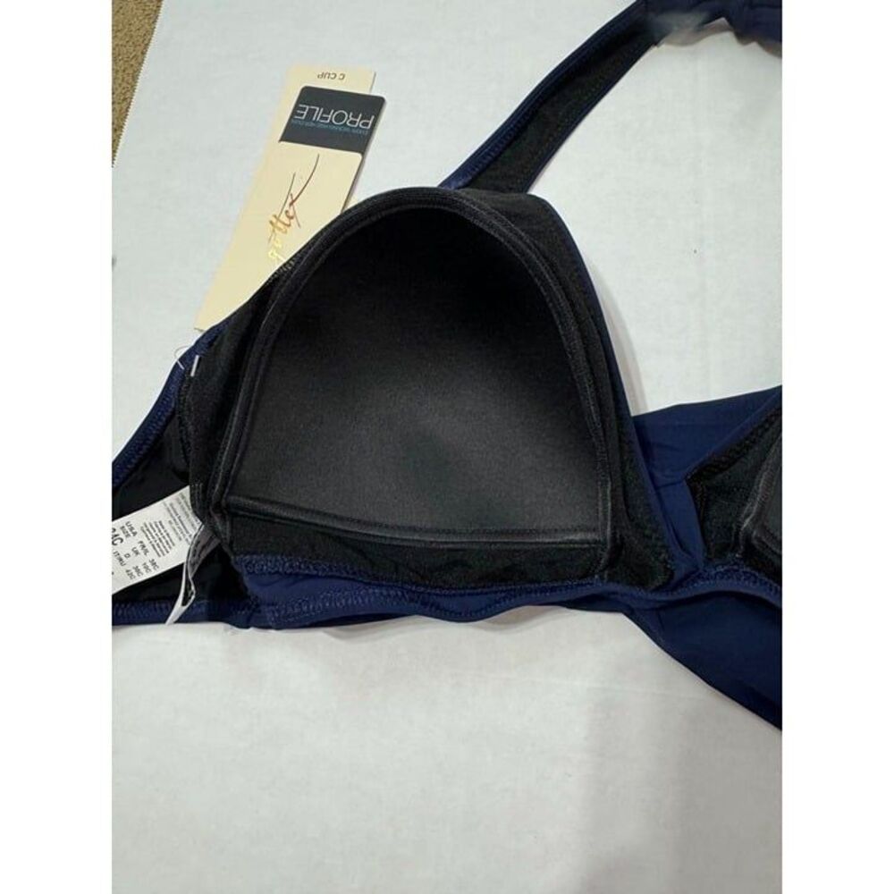 Profile By Gottex NWT Sz 34C Navy Twist Front Halter V-Neck Bikini Top Swimsuit - Picture 9 of 11